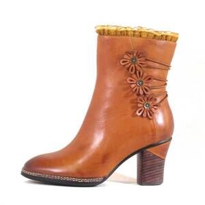 NEW CHELSEA CREW women's golan retro leather heeled booties in brown